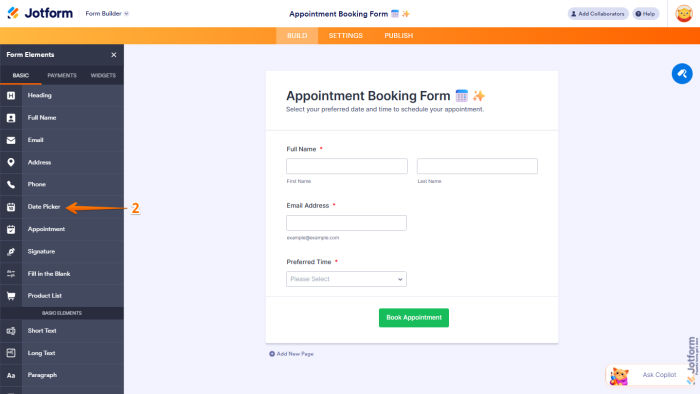 How to Add and Set up the Date Picker Element on Your Form