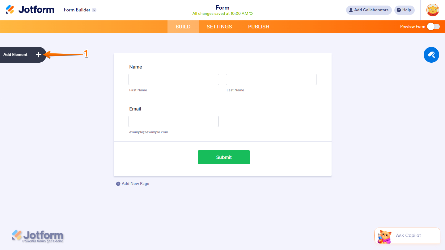 Add Element in Jotform Form Builder