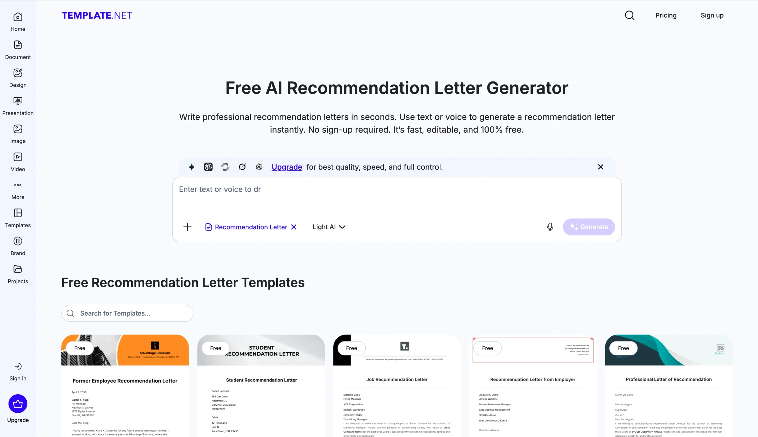 Screenshot of the Template