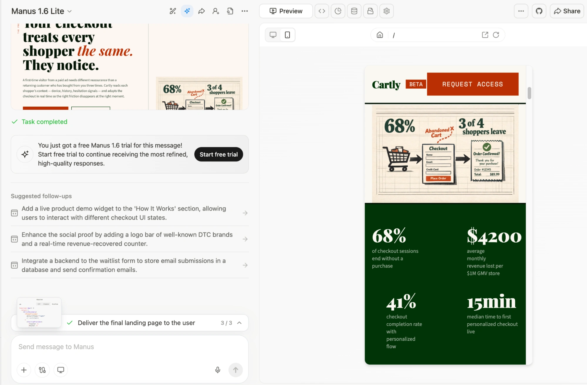 Manus generated landing page