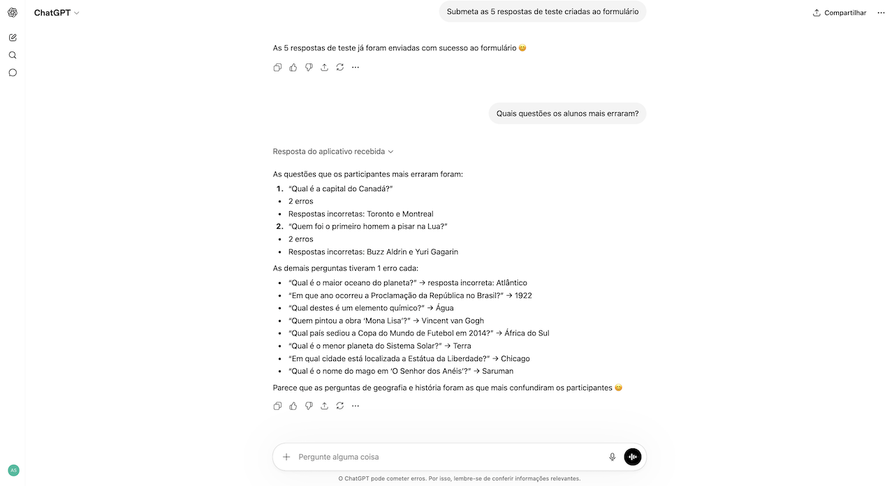 Pedindo ao App ChatGPT Jotform para analisar dados no chat