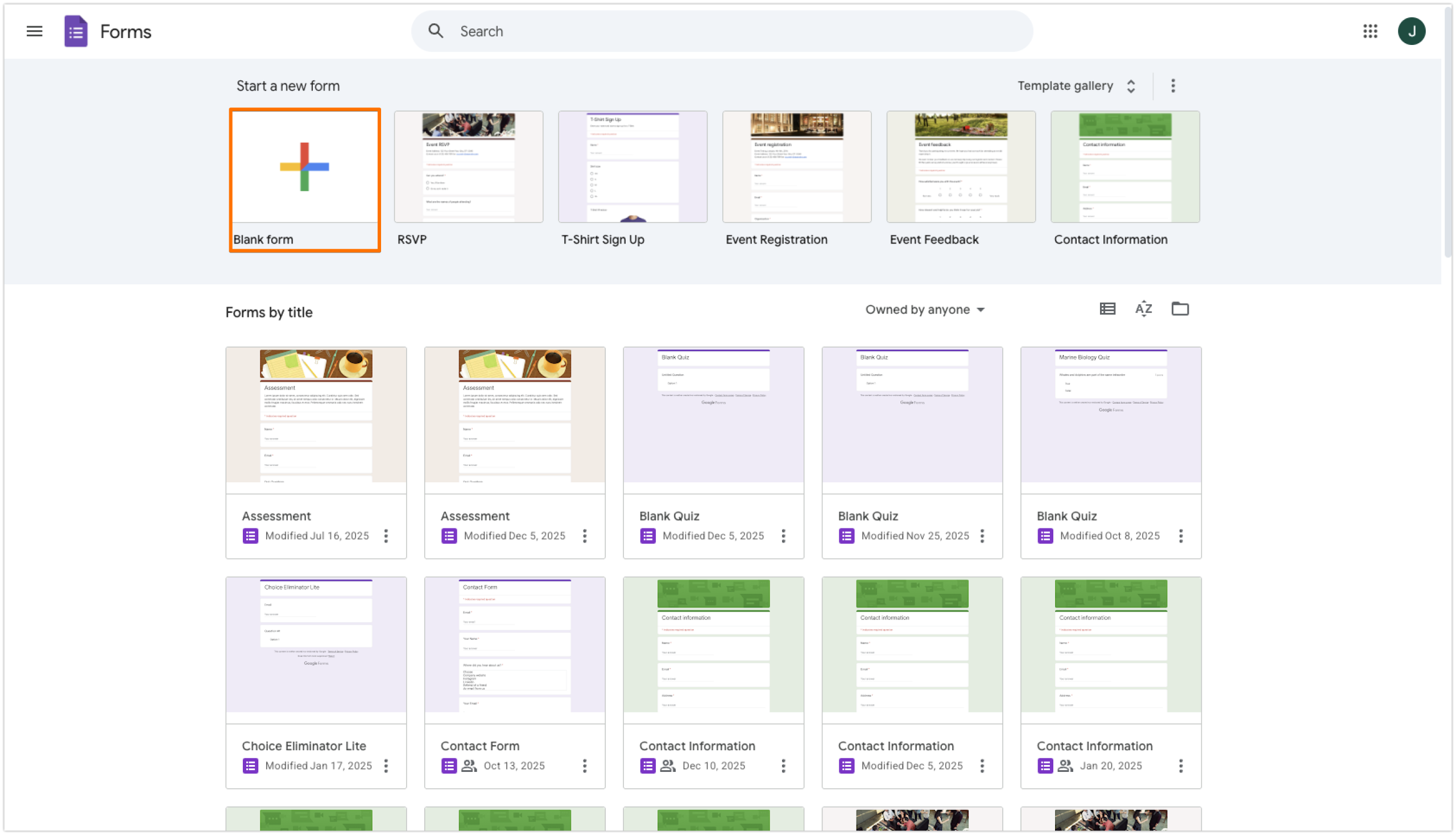 Google Forms Blank Form Creation Button