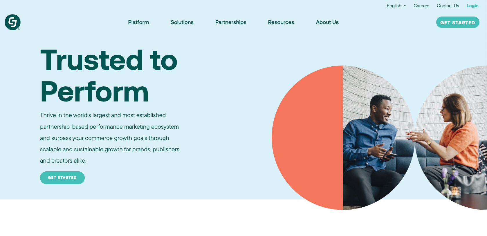 CJ Affiliate website with the words: "Trusted to Perform"