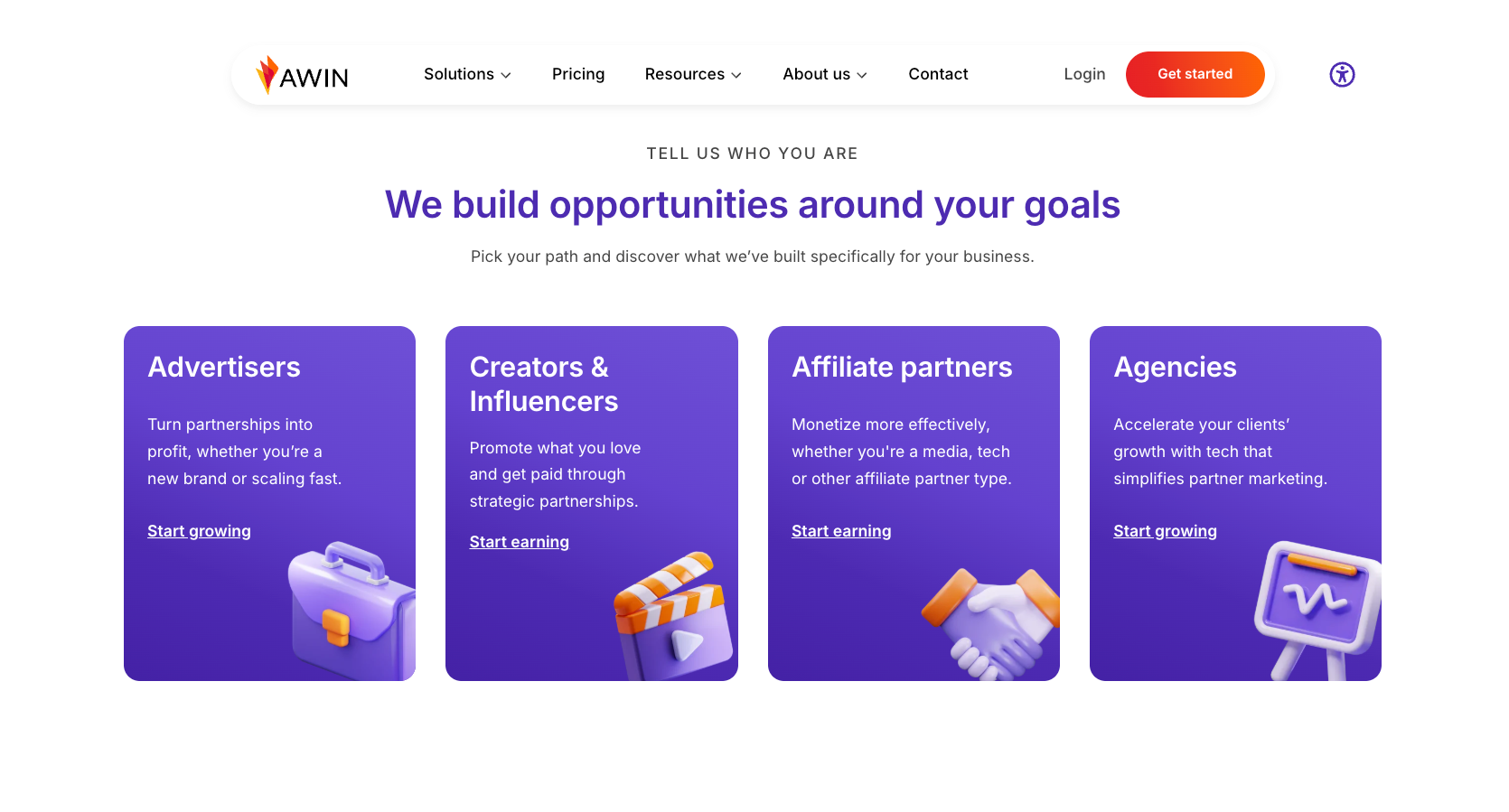 Awin website with the words: "We build opportunities around your goals"
