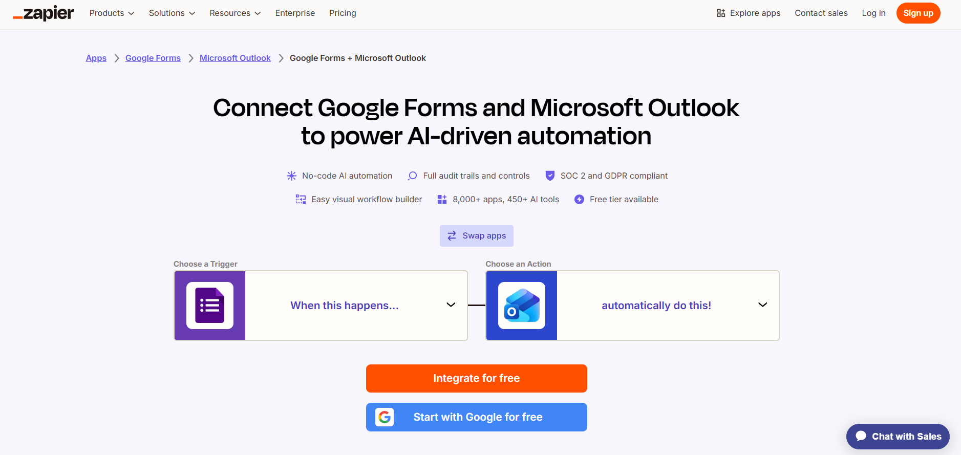 Zapier Google Forms Microsoft Outlook Integration Page
