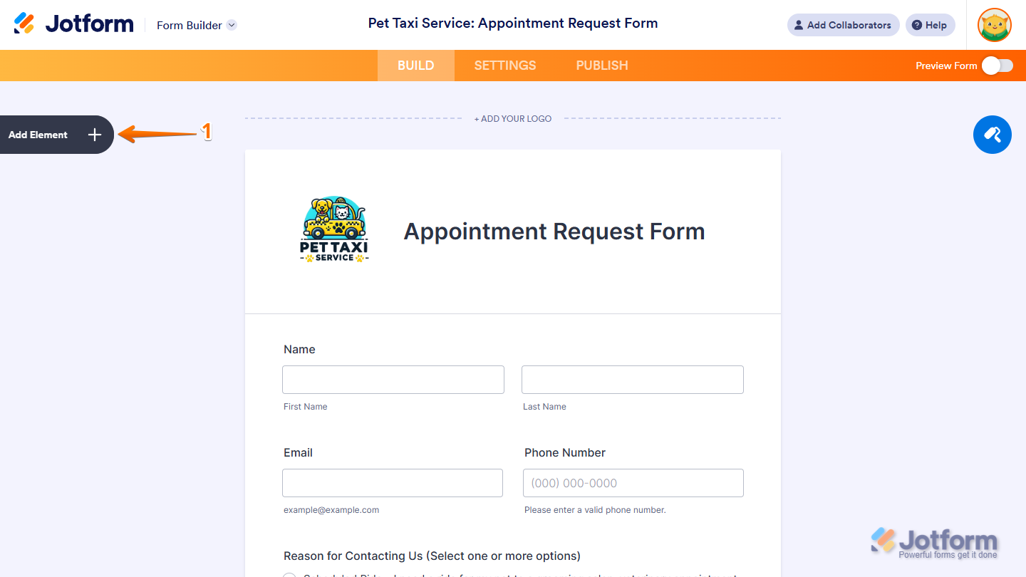 Add Element button in Jotform Form Builder
