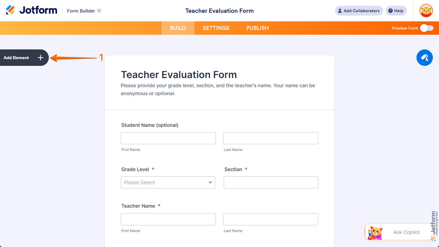 Add Element button in Jotform Form Builder