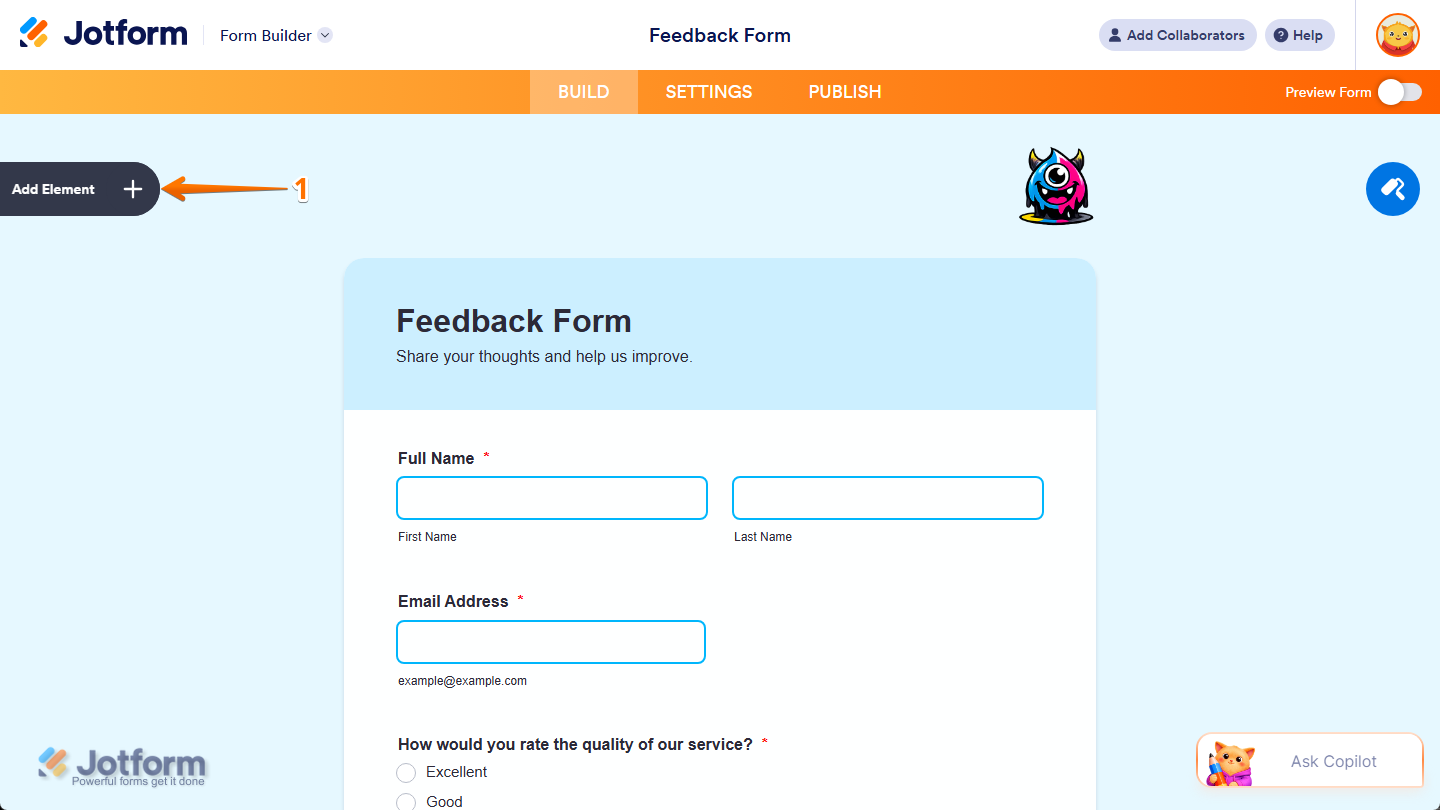 Add Element button in Jotform Form Builder