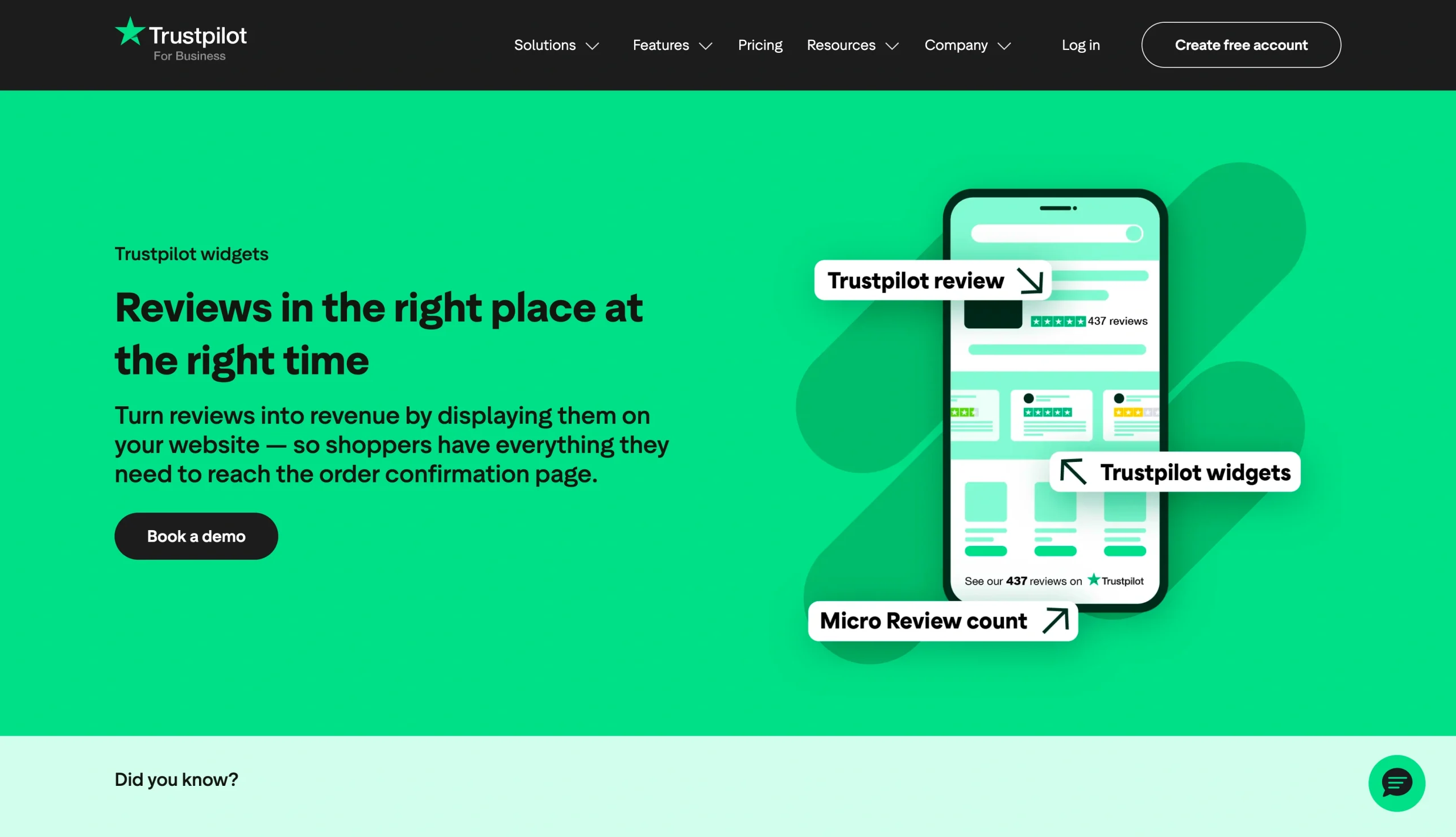 Trustpilot Business page showing review widget options for displaying reviews on a website