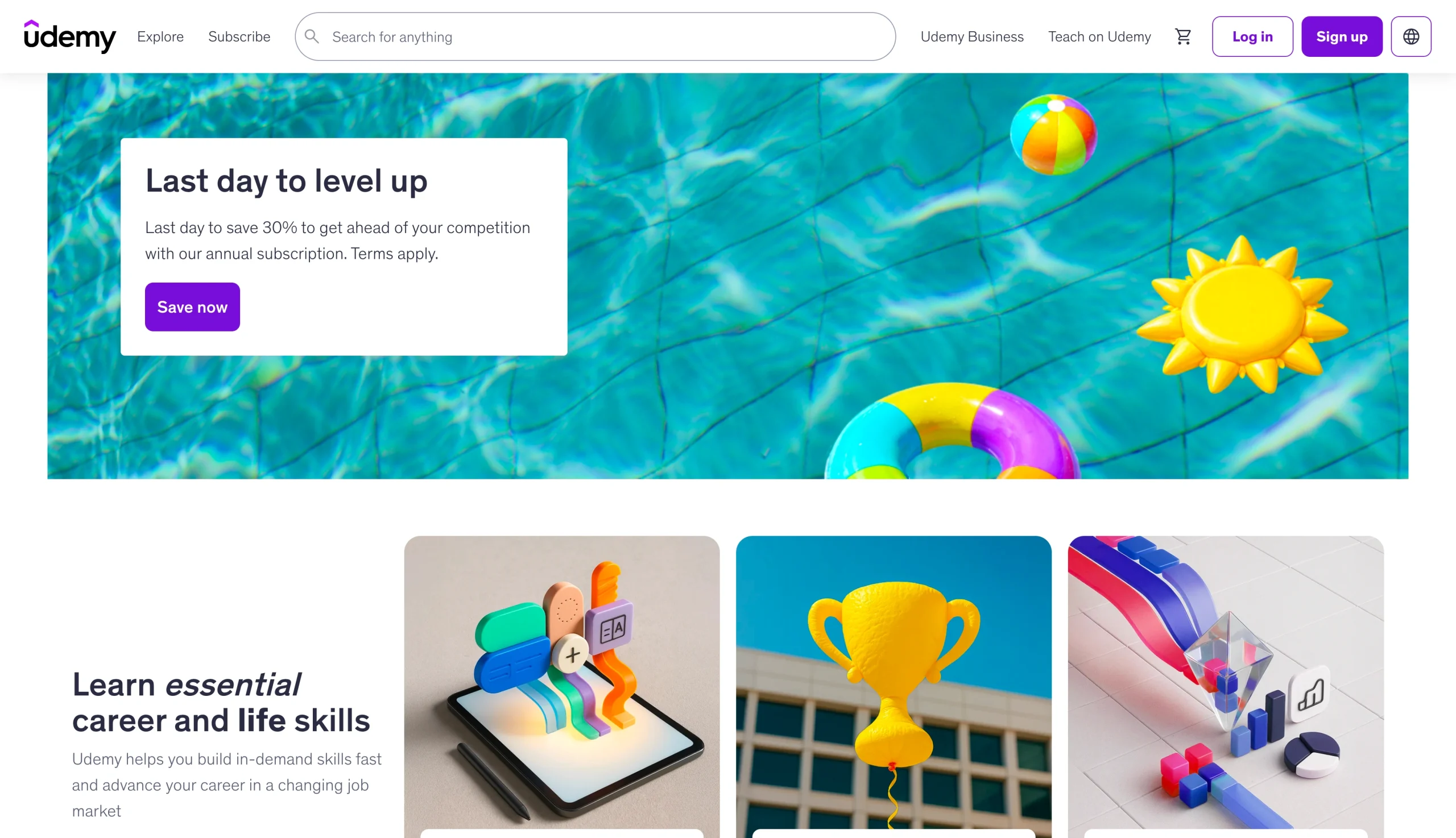 Screenshot of the Udemy landing page