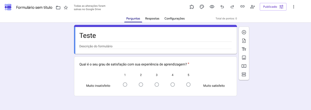 Pergunta de escala linear no Formulários Google