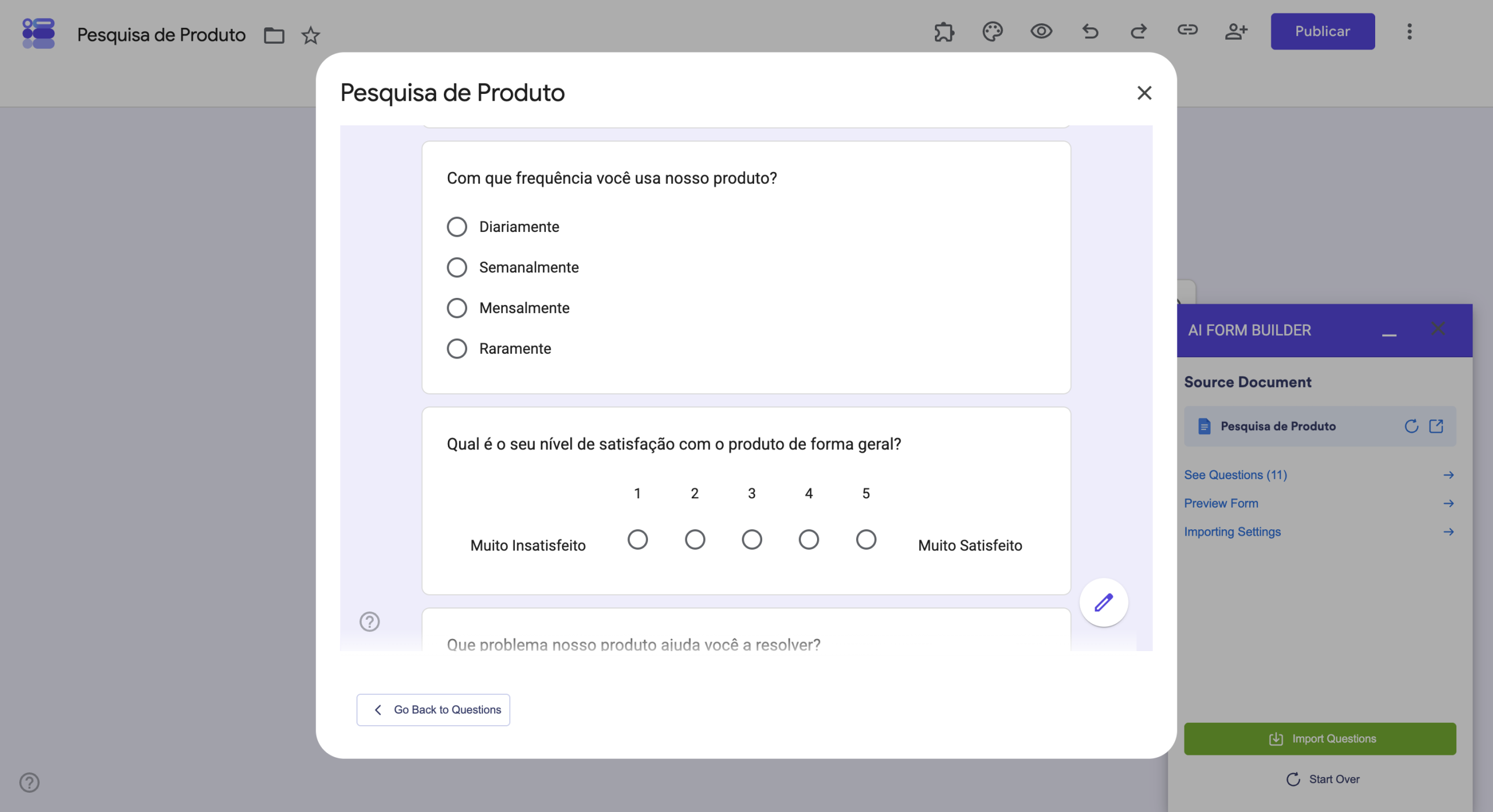 Visualizando o formulário no AI Form Builder
