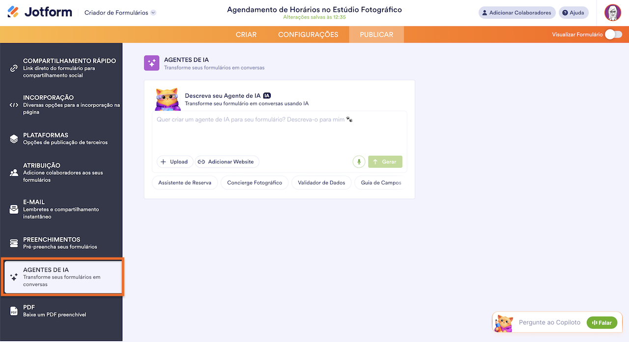 Criar um Agente de IA a partir de formulário