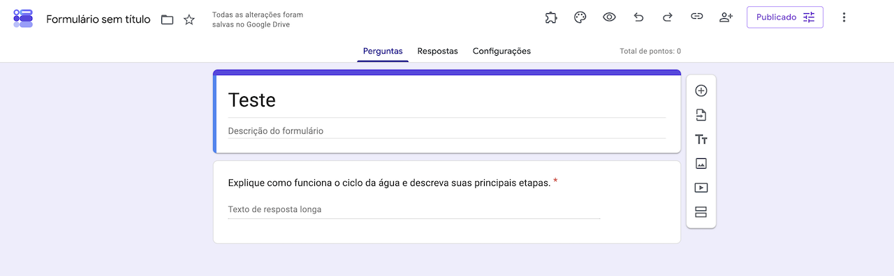 Pergunta de parágrafo no Formulários Google