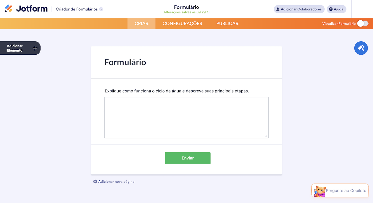 Pergunta de texto longo no criador Jotform