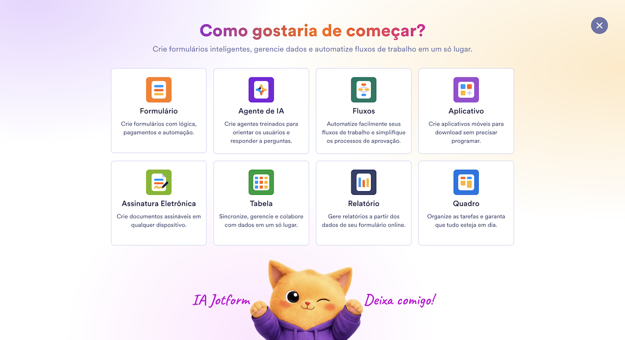 Selecionando a opção Aplicativo no menu disponível