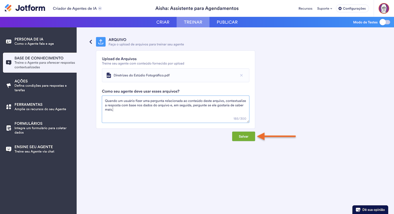 Adicionando conhecimento via Arquivo