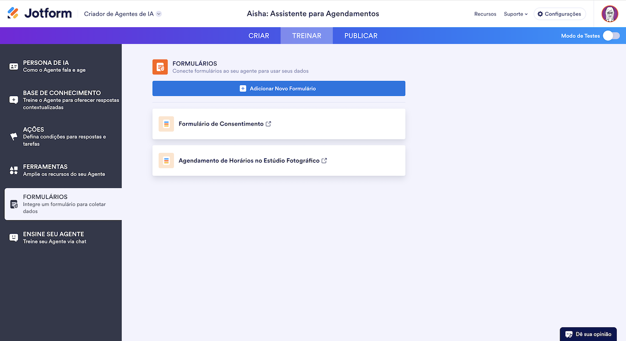 Vinculando um formulário a um agente