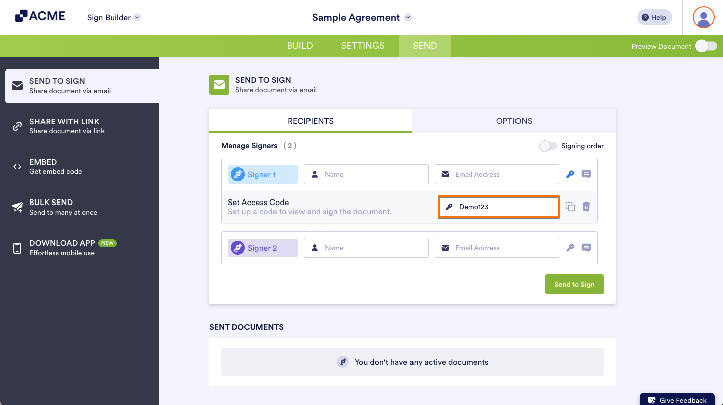 How to Set an Access Code for Your Sign Documents Image-3