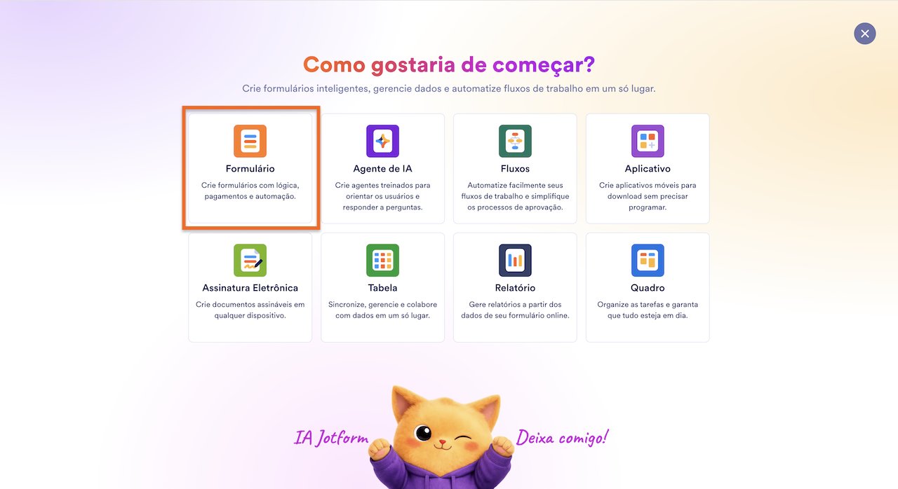 Clicando na opção Formulário e visualizando o Podo na parte inferior da página