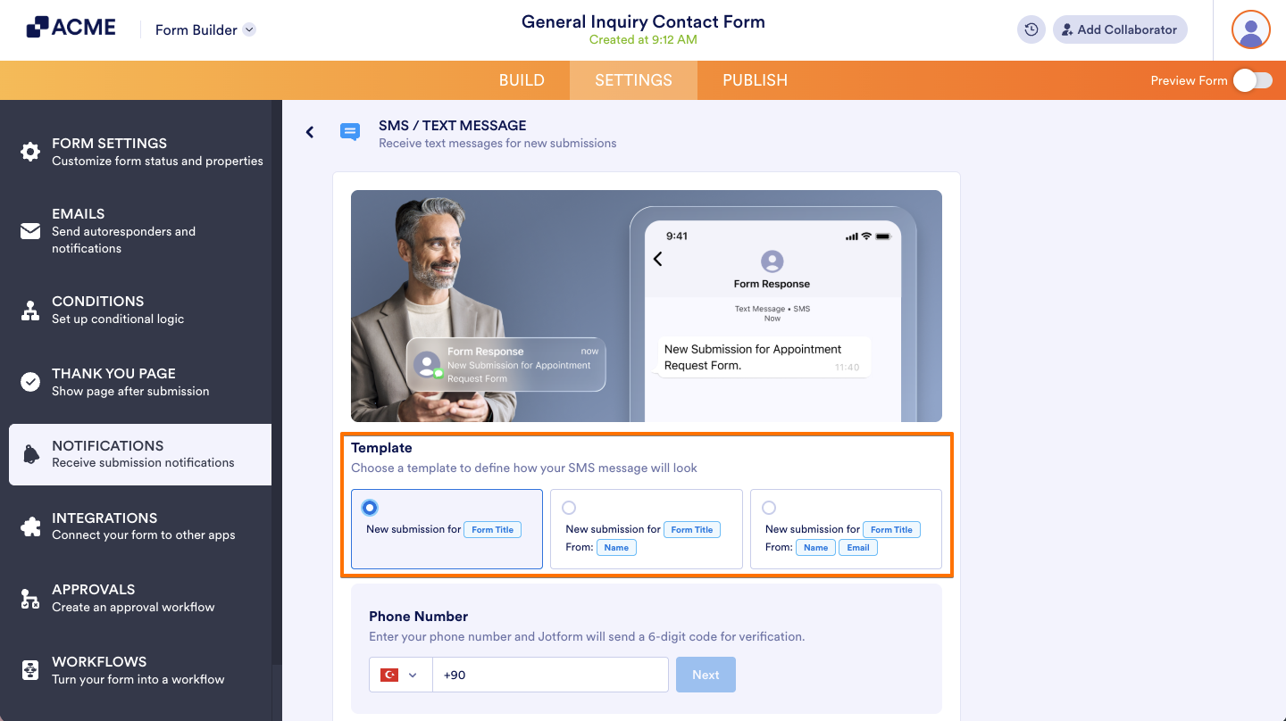 How to Set Up Text Message/SMS Notifications for a Form Image-3
