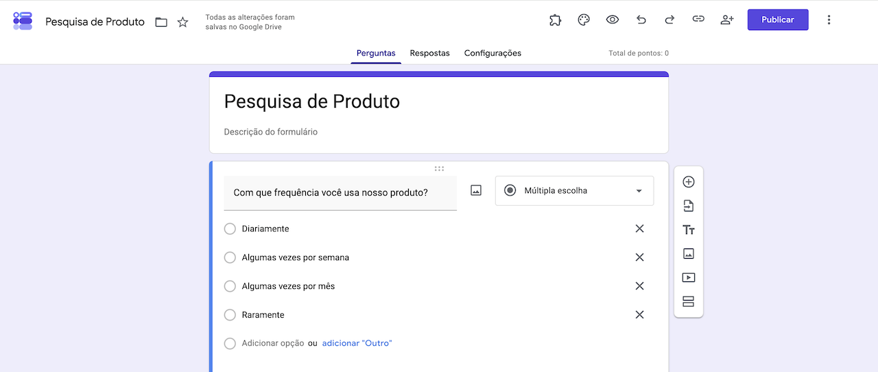 Editor do Formulários Google
