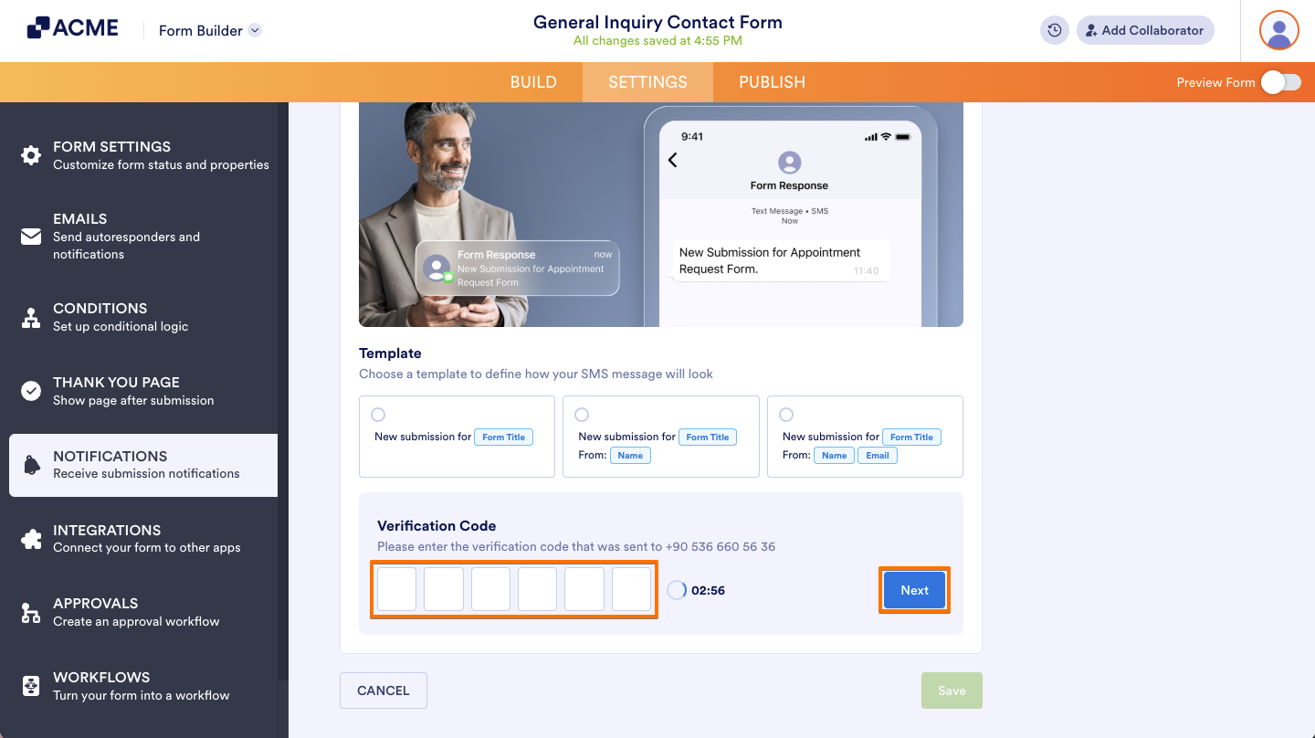 How to Set Up Text Message/SMS Notifications for a Form Image-5