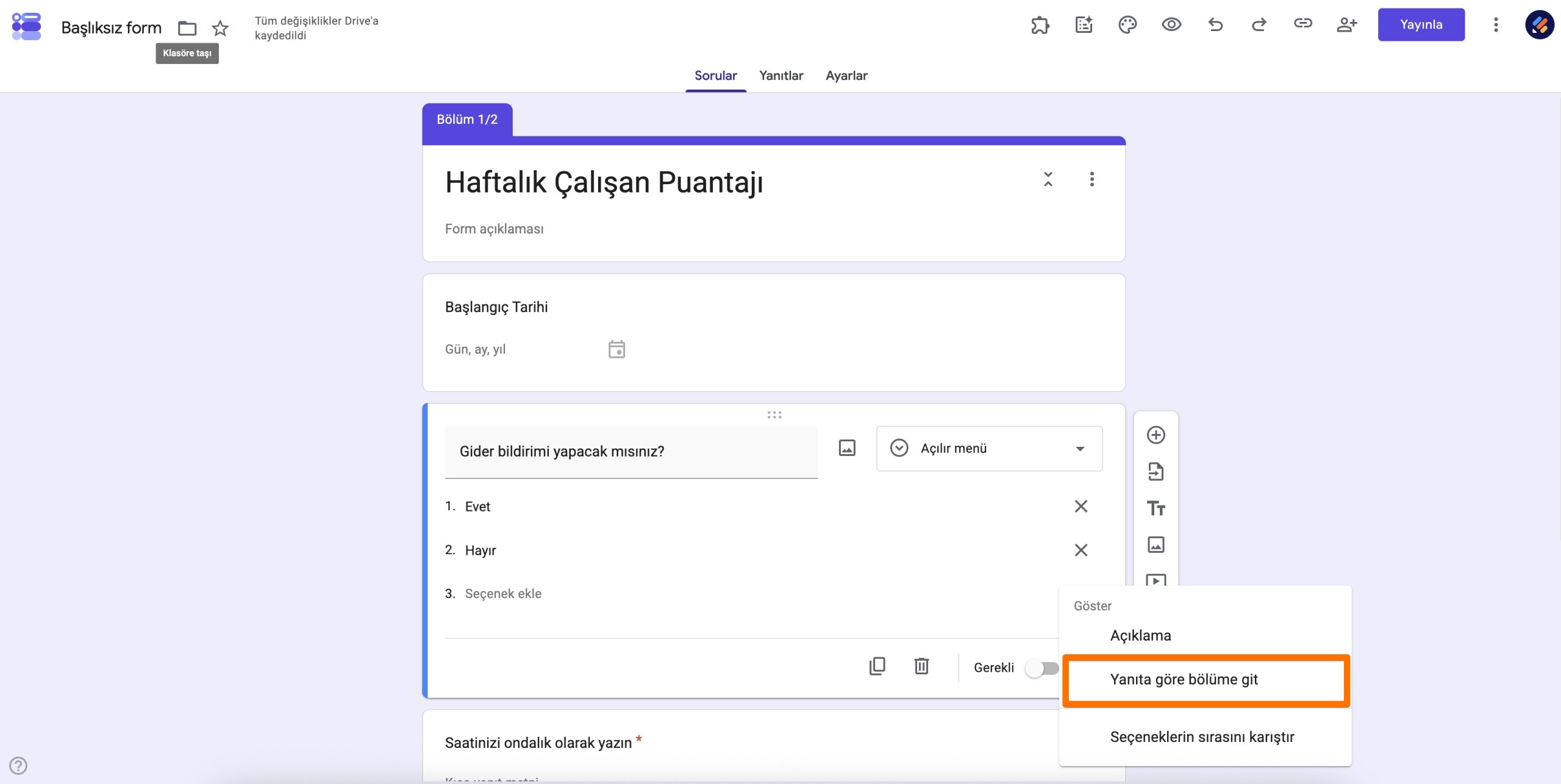 Google Formlar'da puantaj nasıl yapılır Image-1