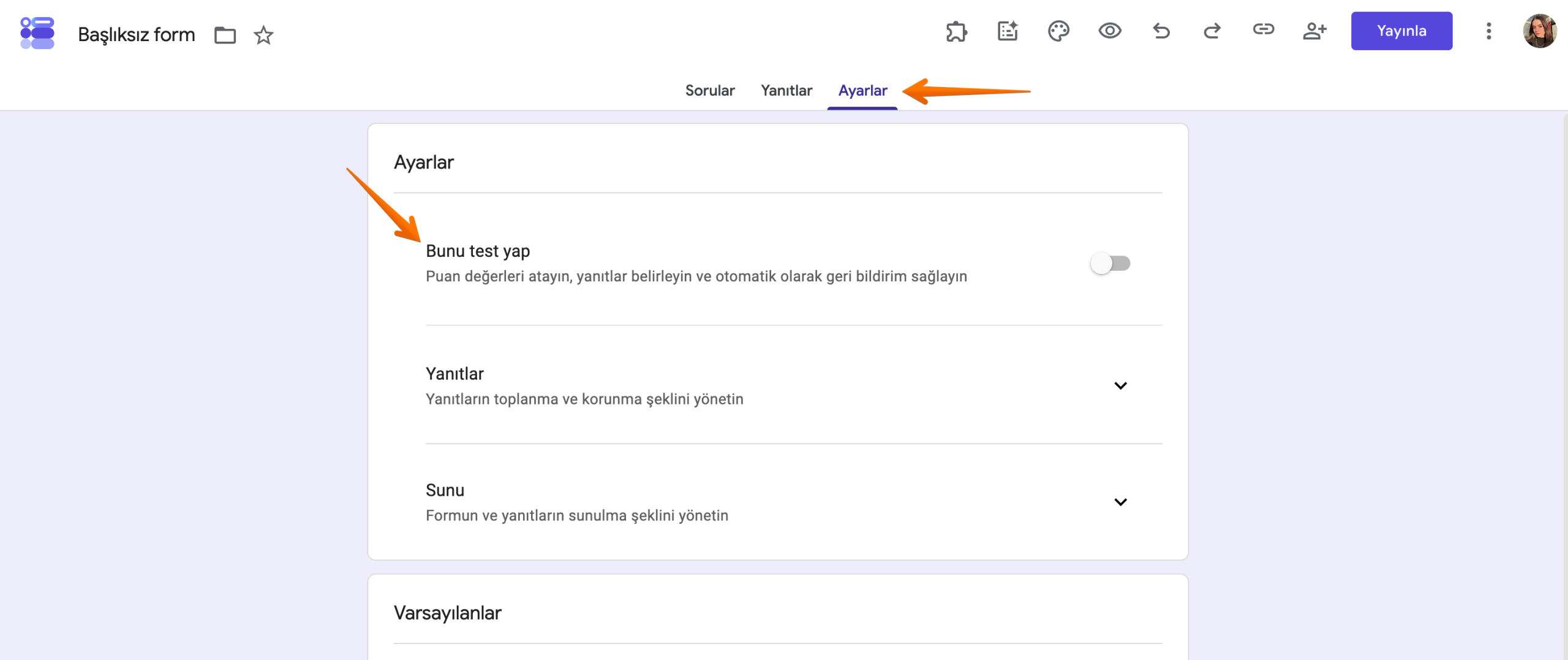 Google Formlar Form Düzenleyici Ayarlar Menüsü