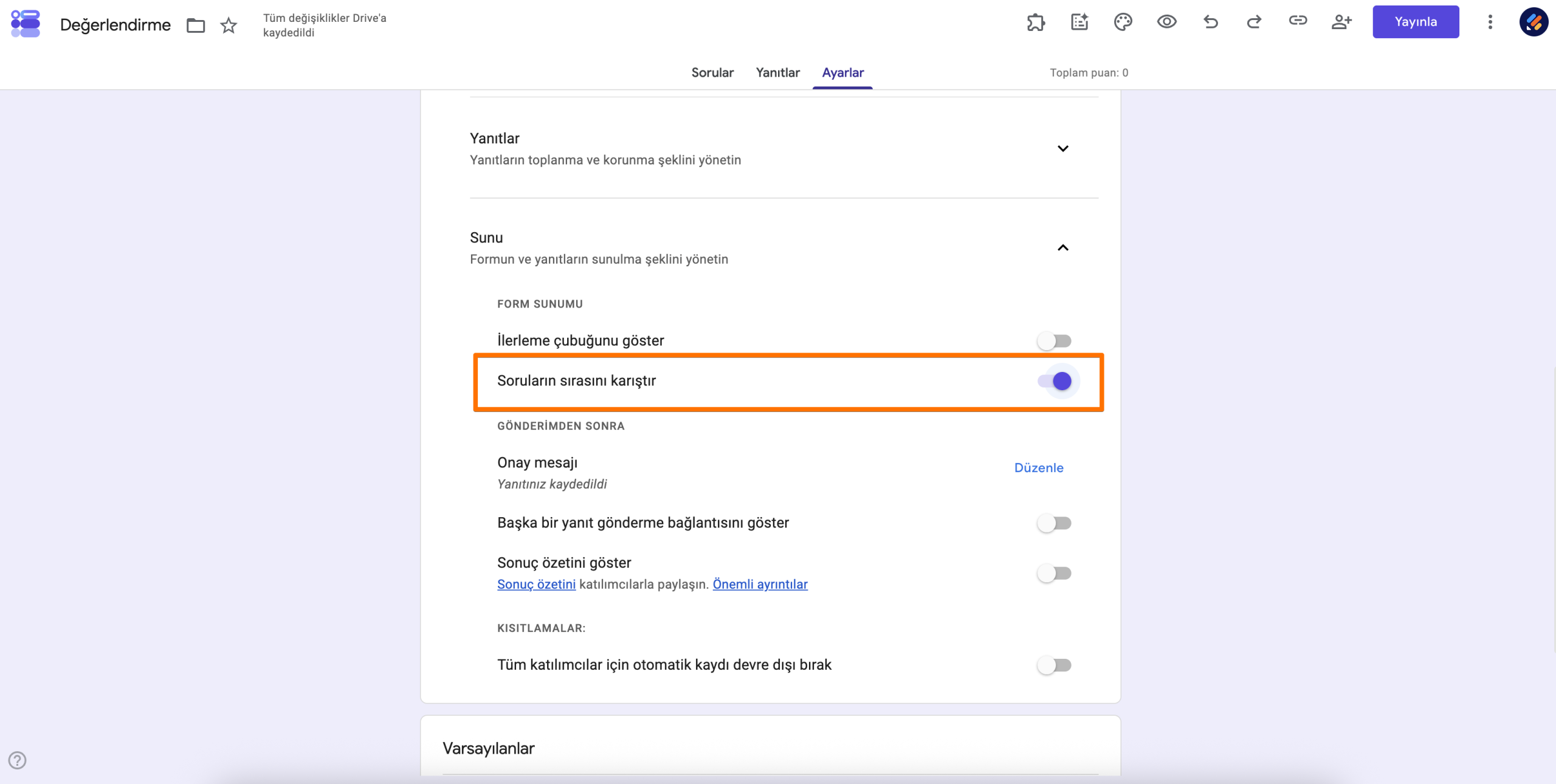 Google Formlar'da soruları rastgele sıralama özelliği nasıl kullanılır Image-2
