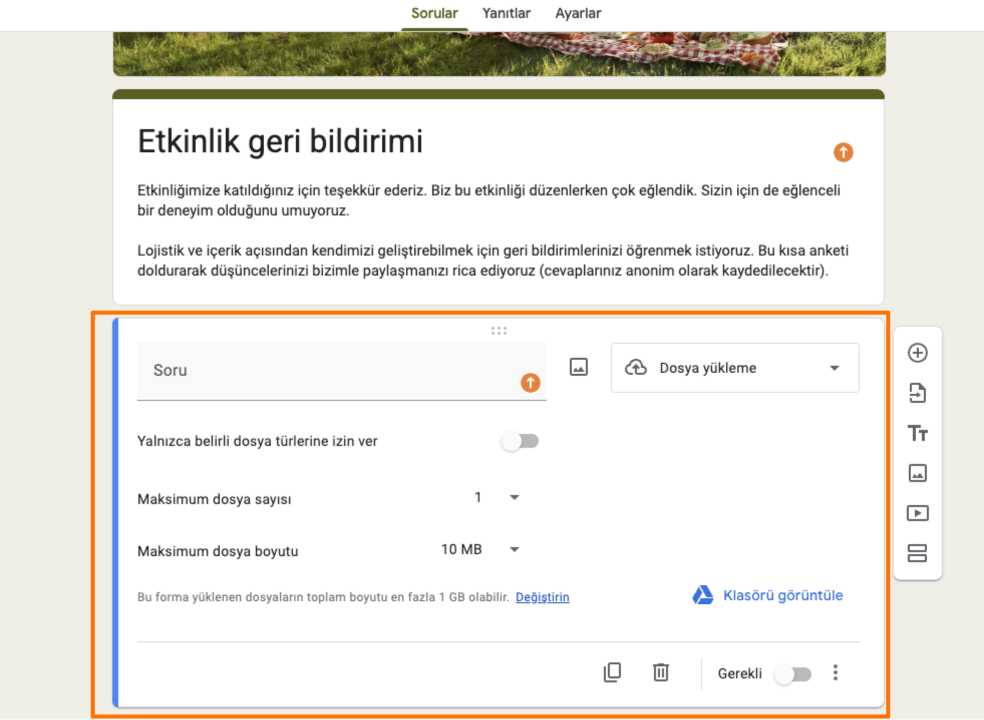 Google Formlar Dosya Yükleme Ayarları