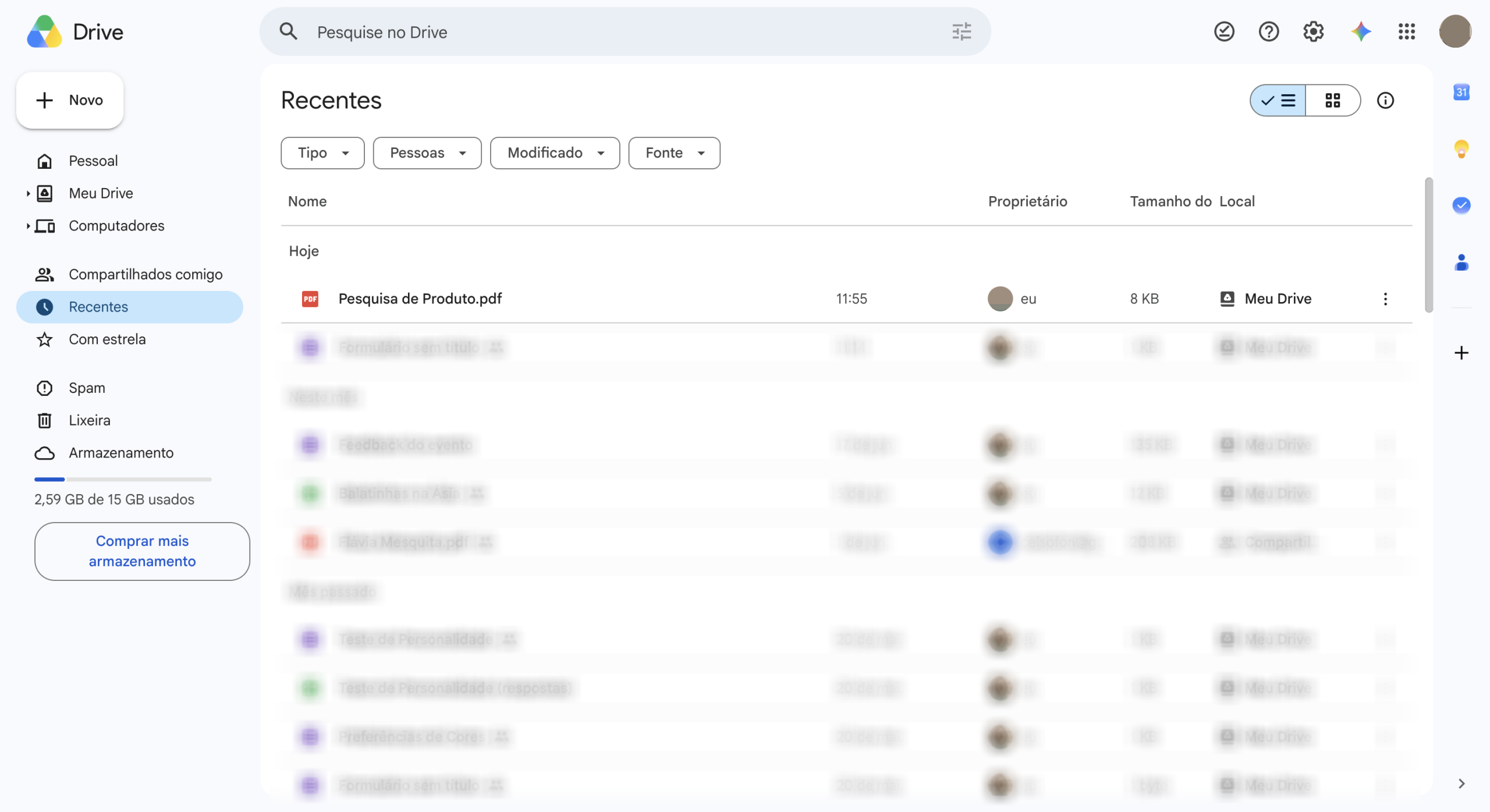 Selecionando arquivo no Google Drive