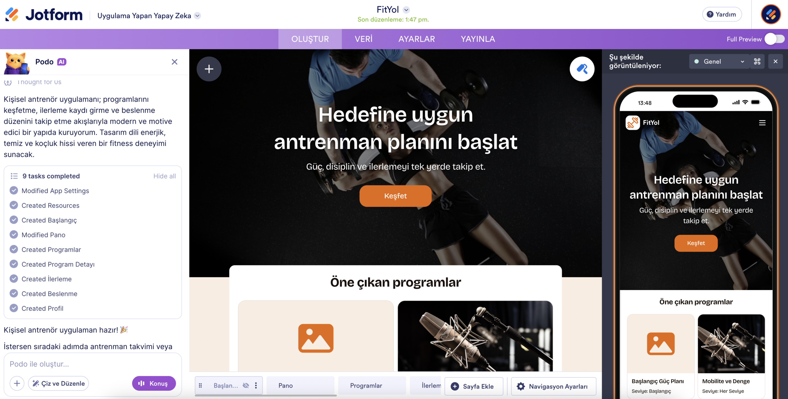Uygulama Oluşturucu sayfasında uygulamayı görüntüleme
