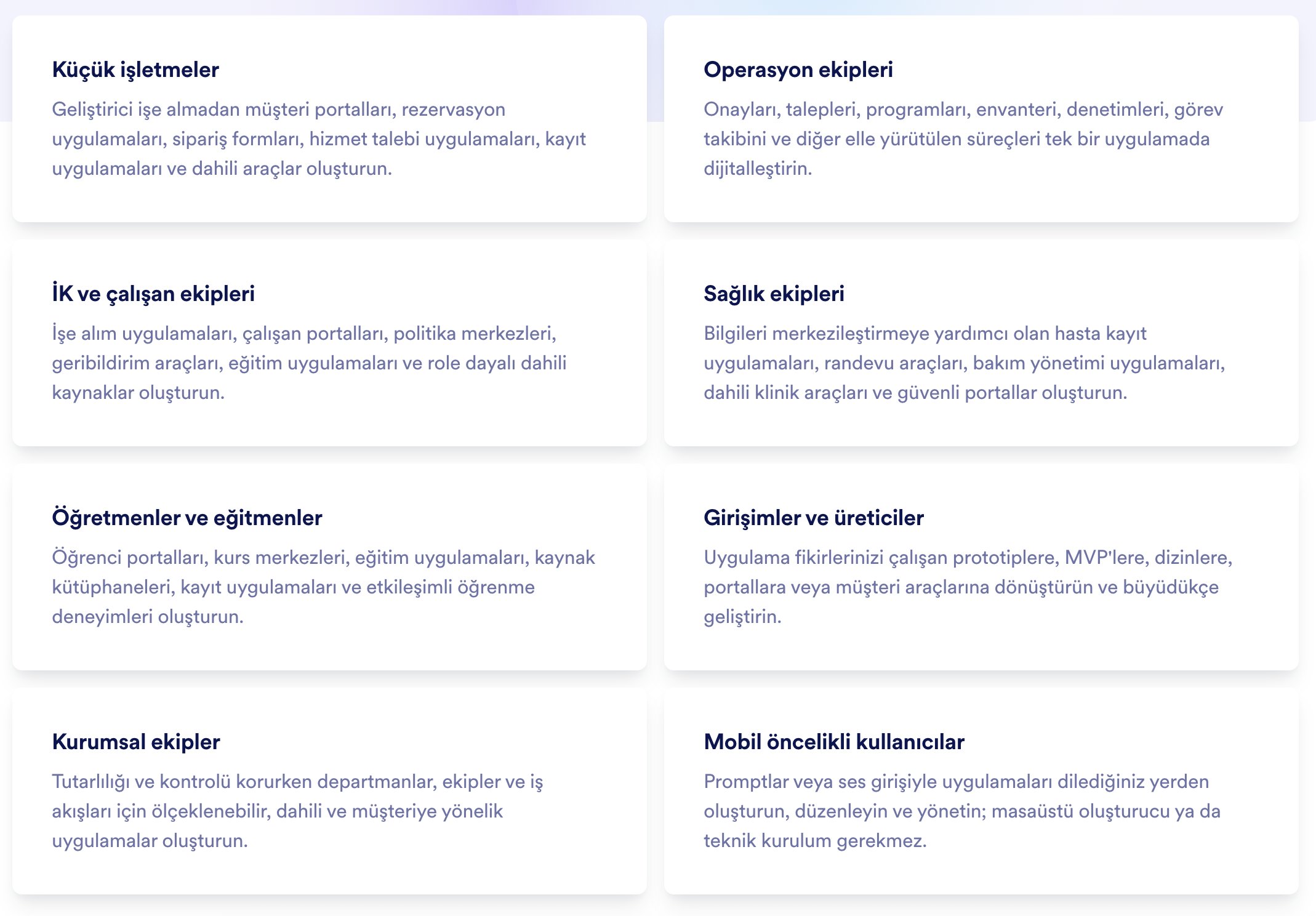 Jotform Yapay Zeka Uygulama Oluşturucu için tasarlanan kullanıcılar