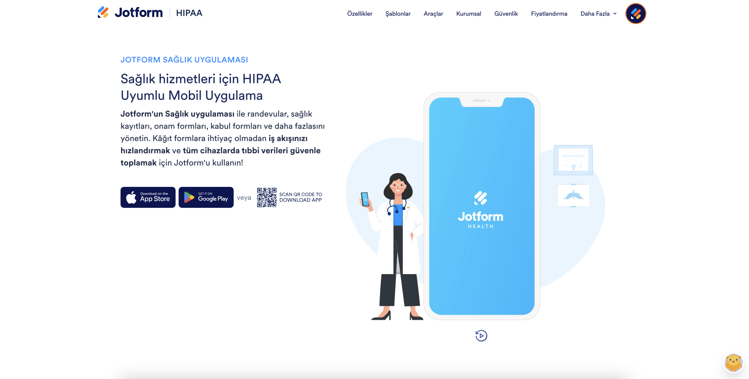 Jotform Sağlık Uygulaması açılış sayfasının ekran görüntüsü