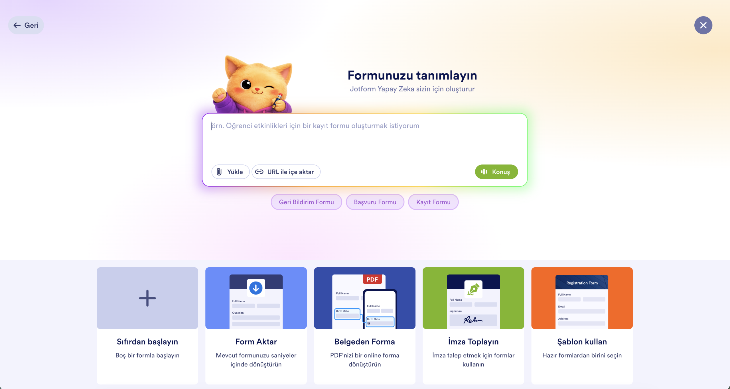 Jotform Varlık Seçici Form Menüsü