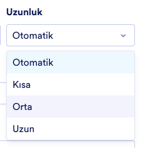 Kısa, orta ve uzun seçenekleriyle konuşma uzunluğu açılır menüsü