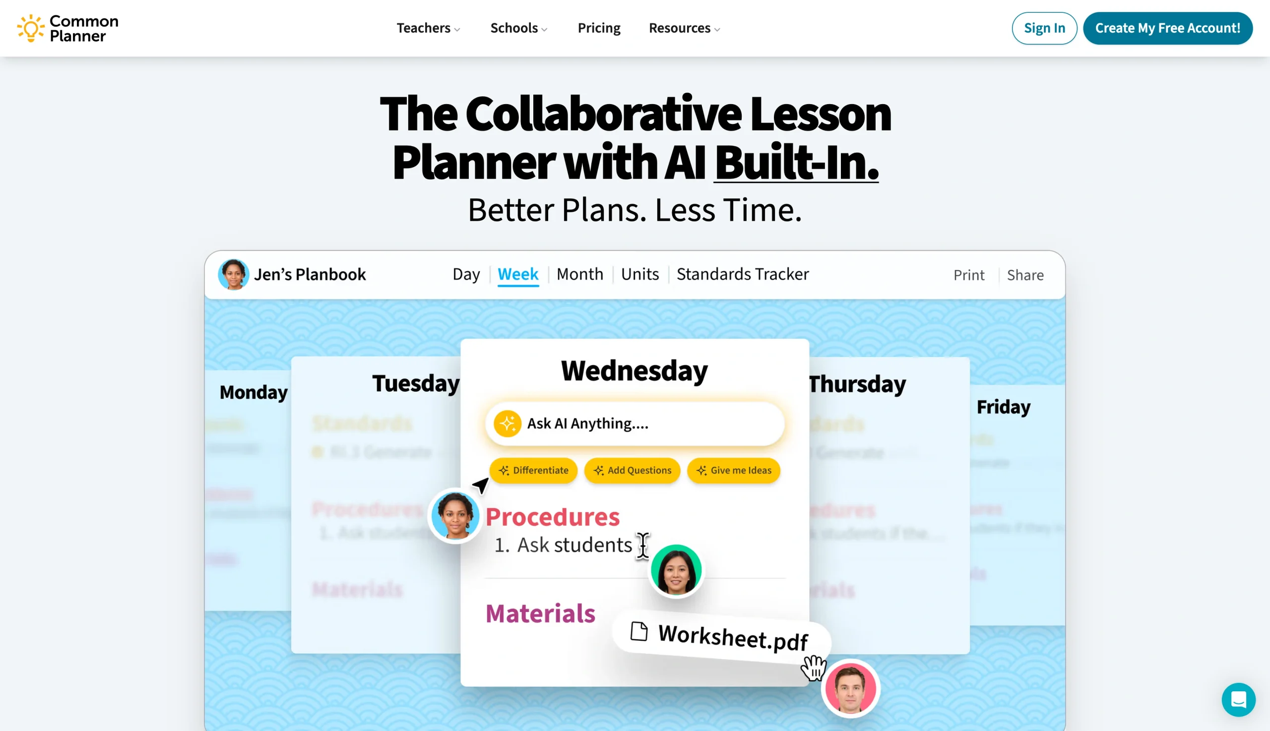 Common Planner açılış sayfasının ekran görüntüsü, "Yapay Zeka Entegreli İşbirlikçi Ders Planlayıcı" başlığını gösteriyor