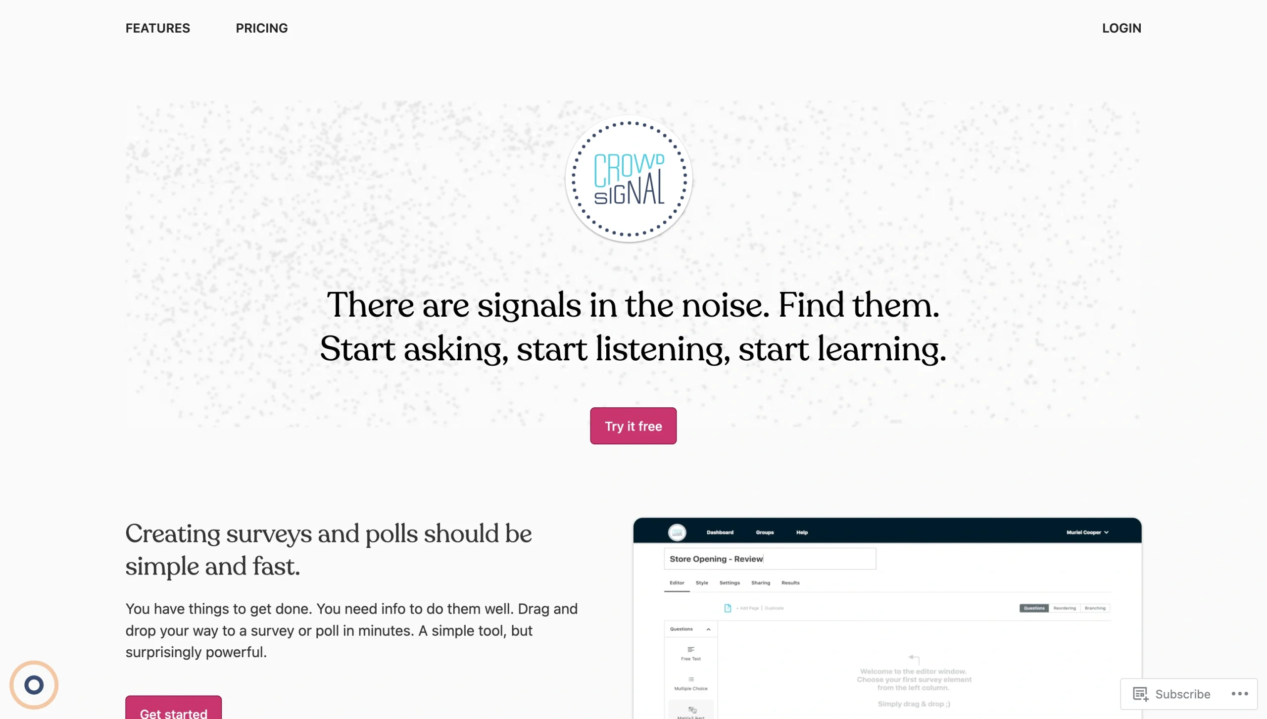 Screenshot of the Crowdsignal landing page