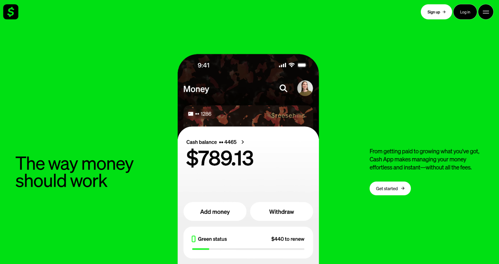 Cash App website with the words: "The way money should work"