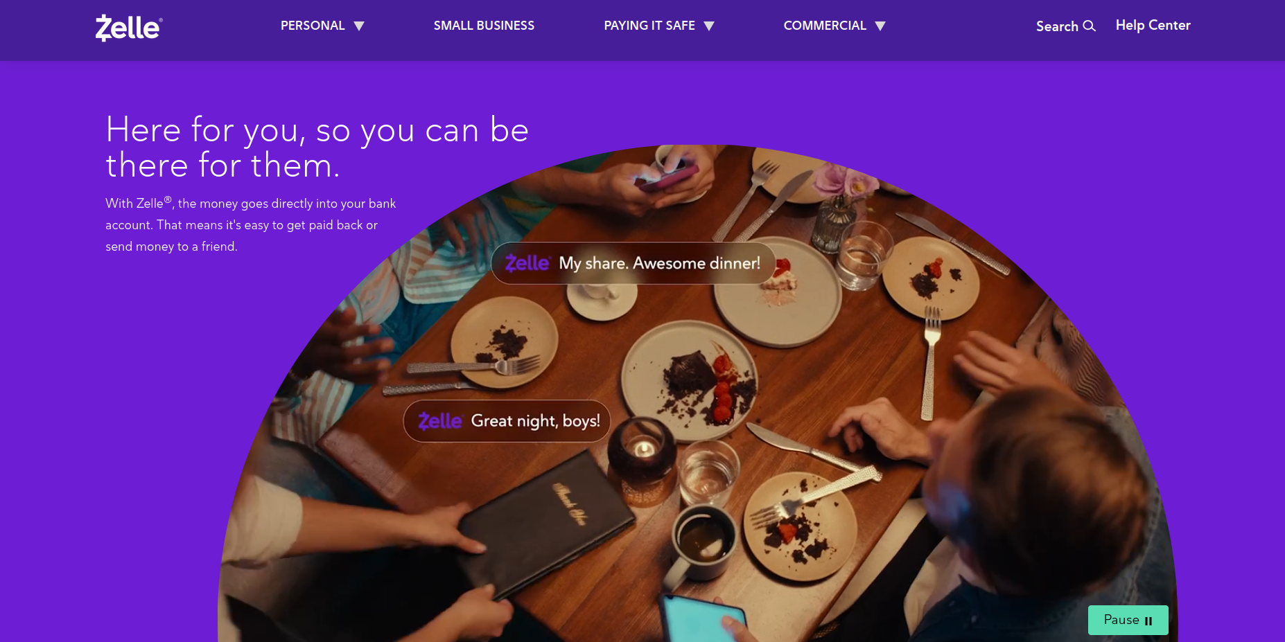 Zelle website with the words: "Here for you, so you can be there for them"