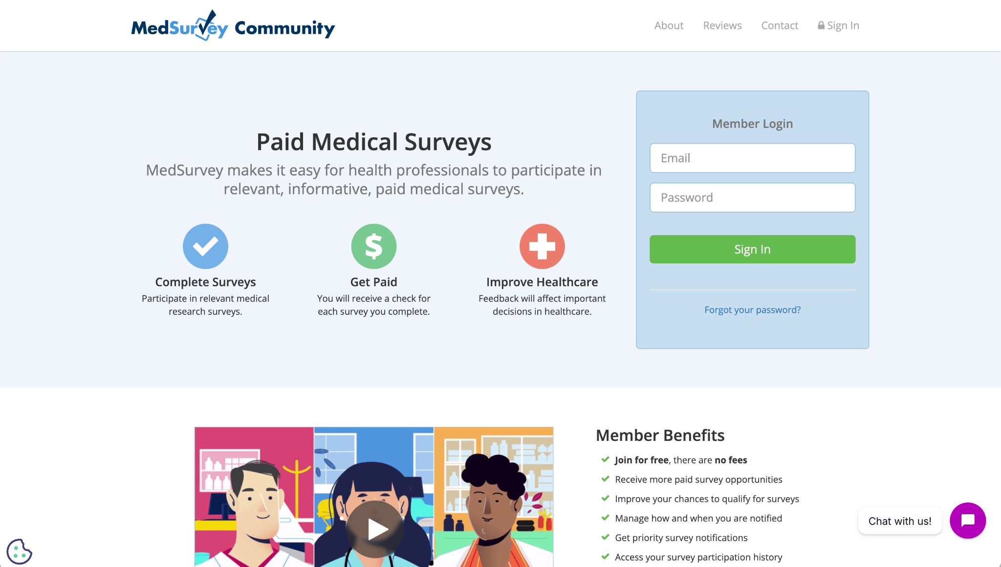 Screenshot of the MedSurvey landing page