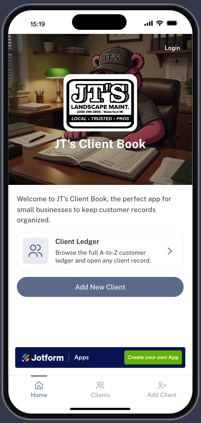 Viewing the JT's Client Book on Jotform Apps