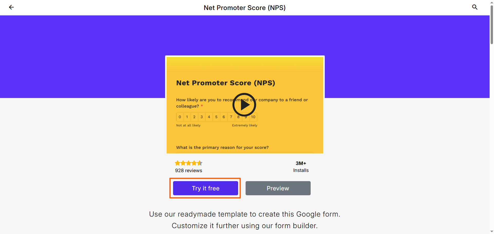 Formfacade's Net Promoter Score landing page