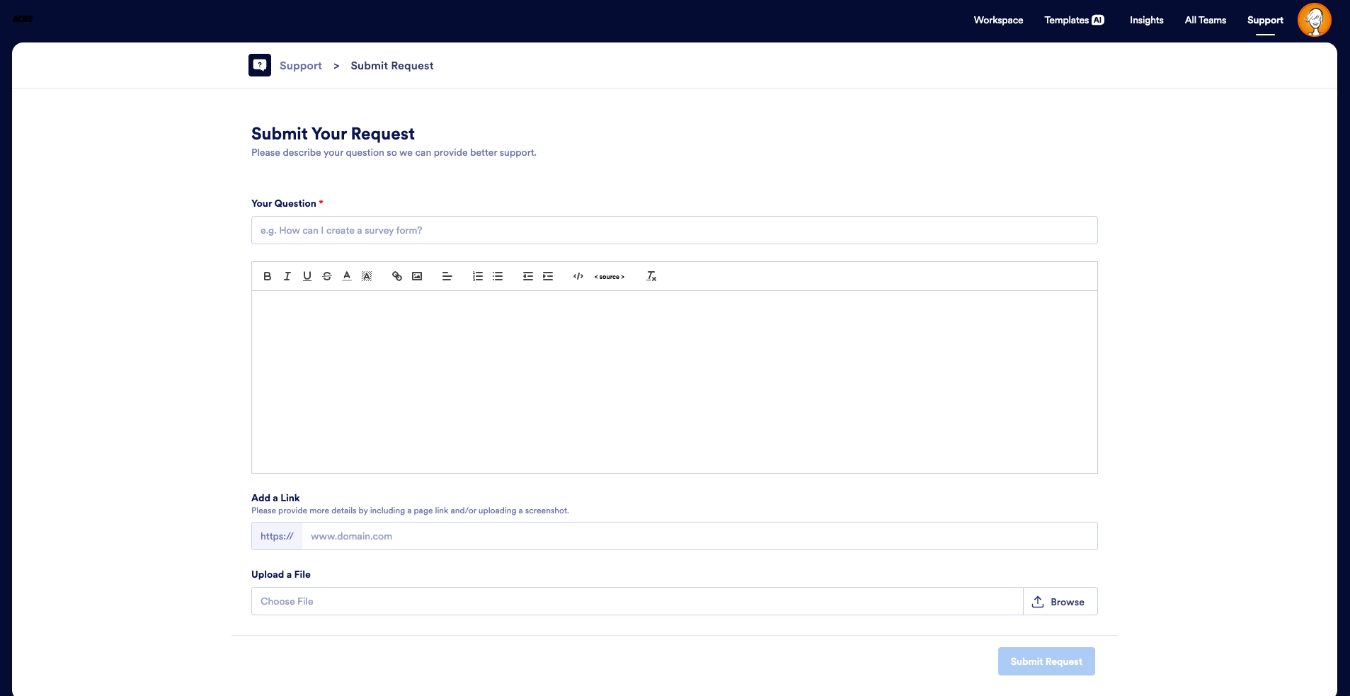 Viewing the Submit Your Request page