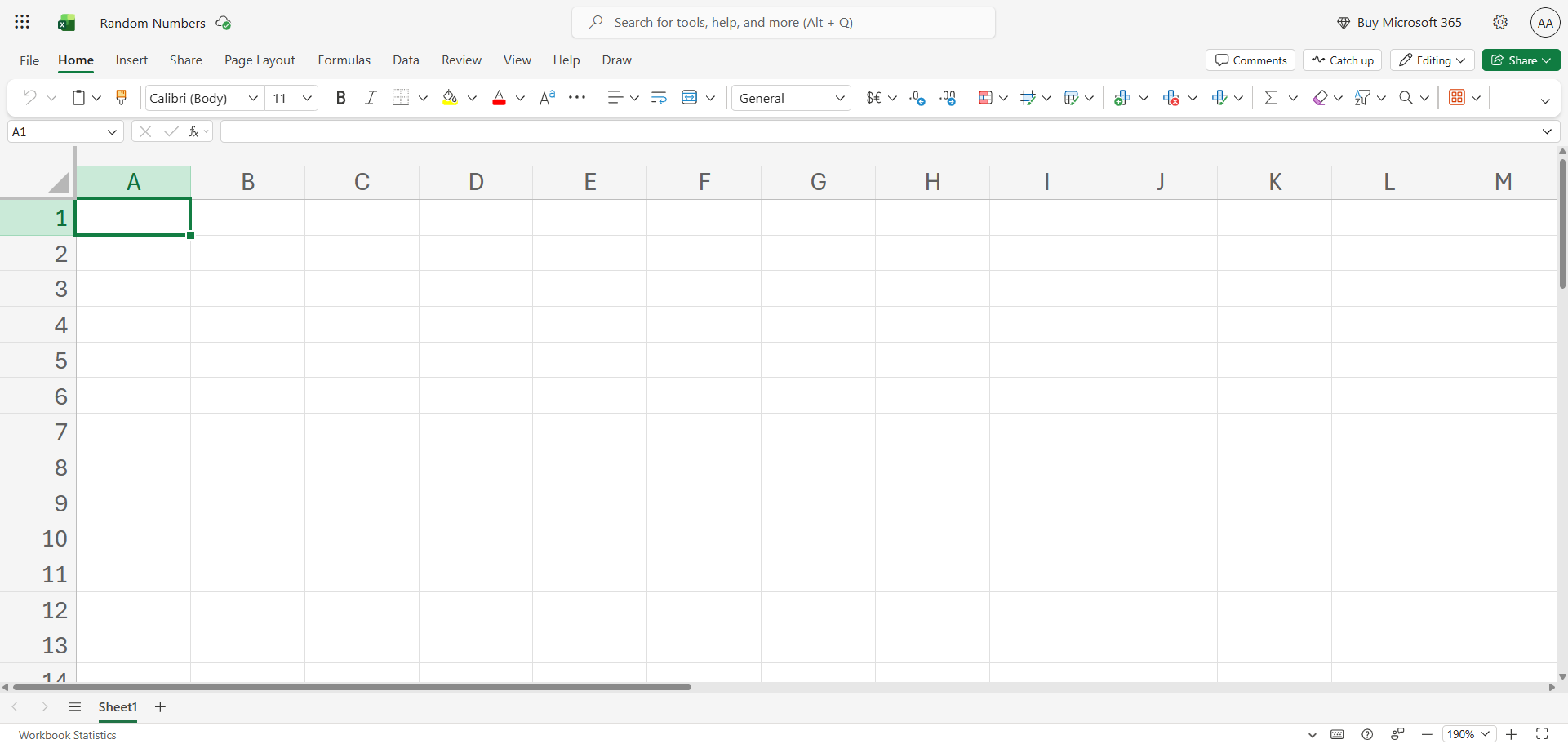 Blank Excel spreadsheet with cell A1 selected