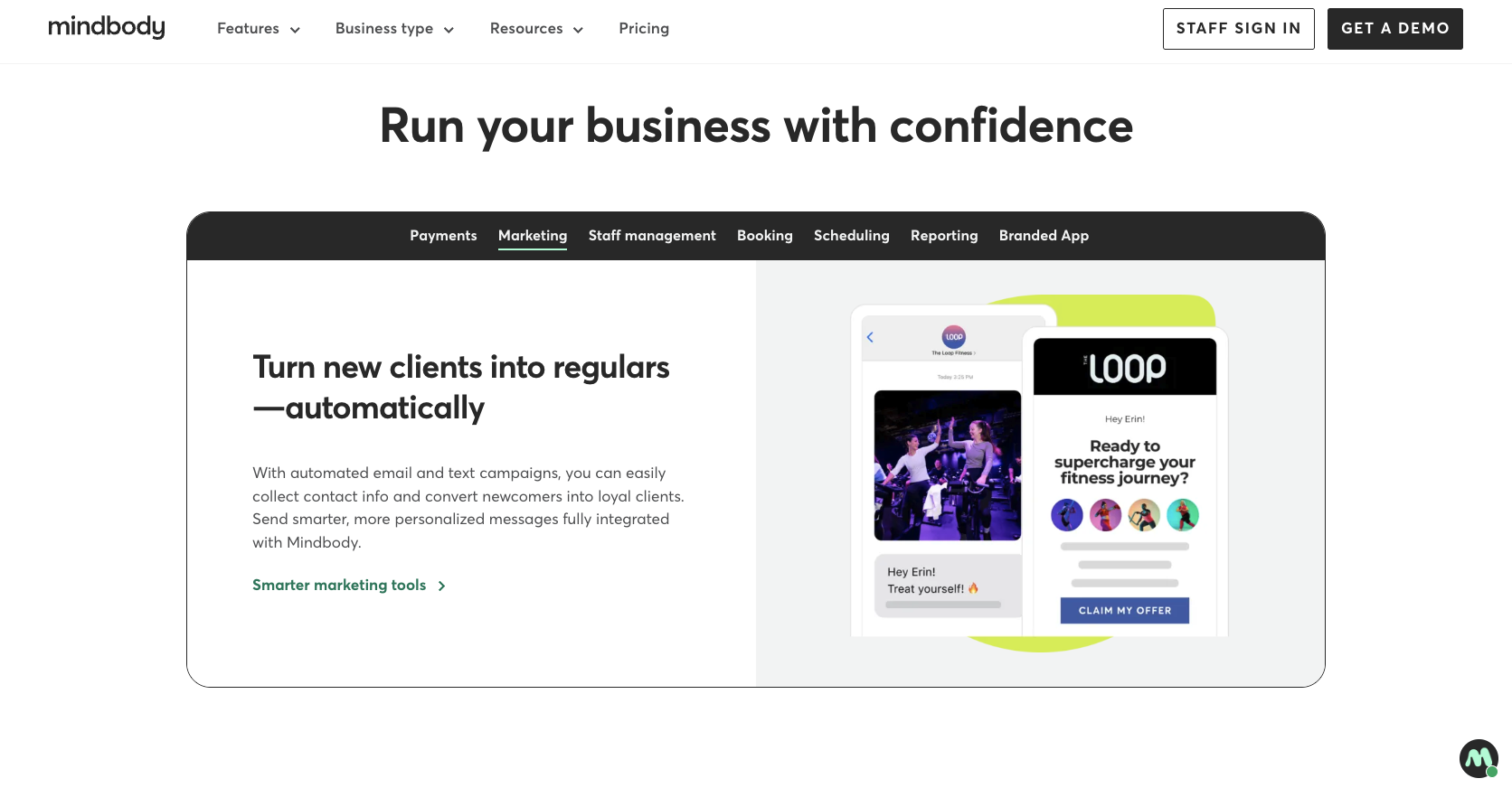 Mindbody Landing Page