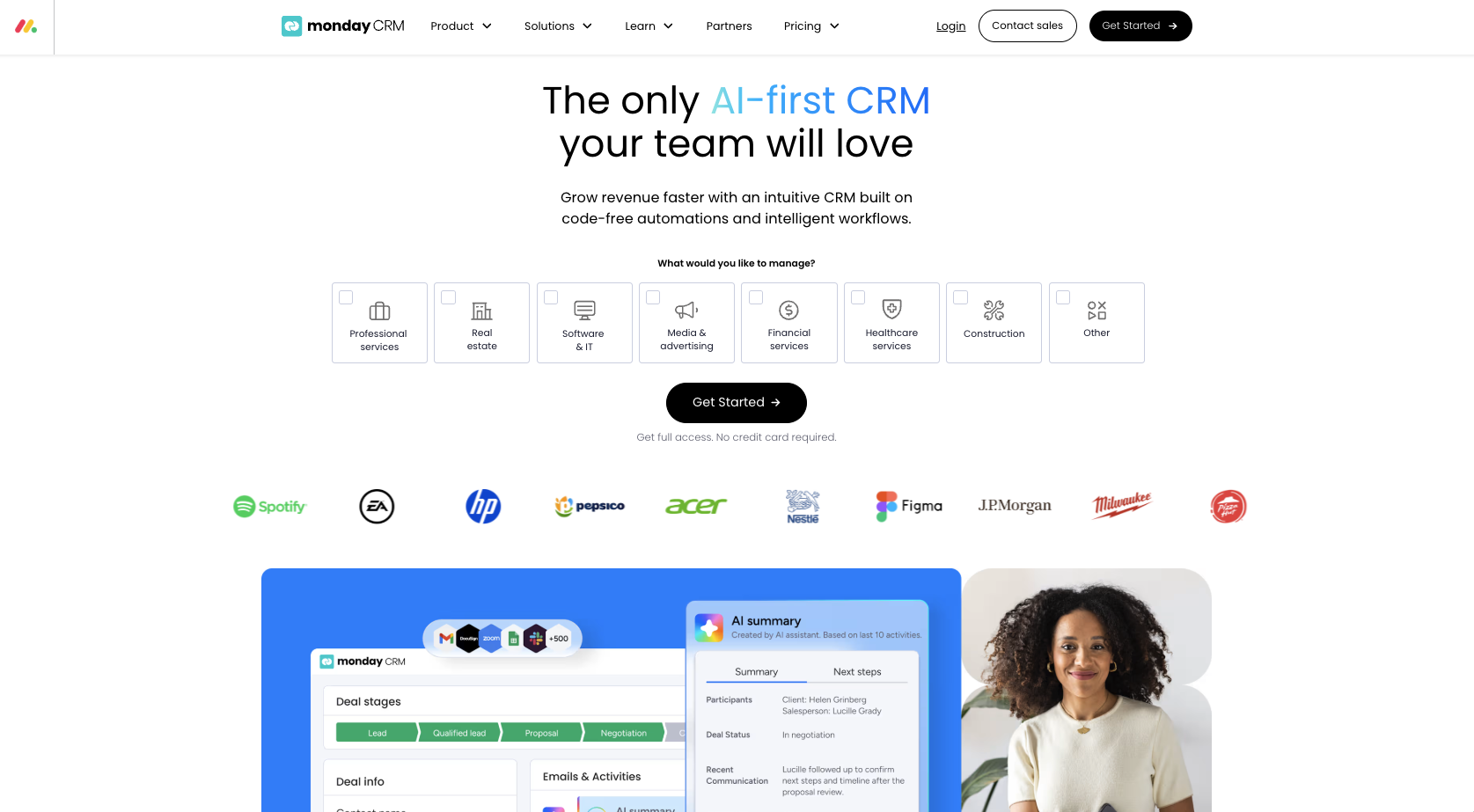 mondayCRM Landing Page