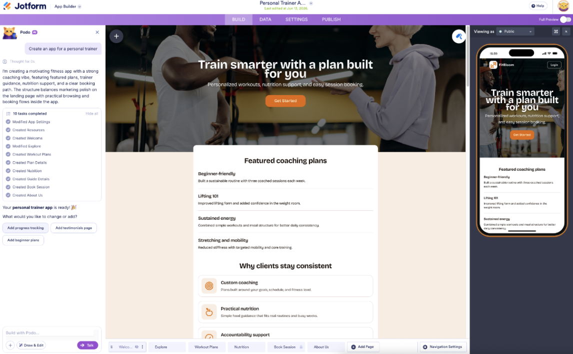 Viewing the app on the App Builder page