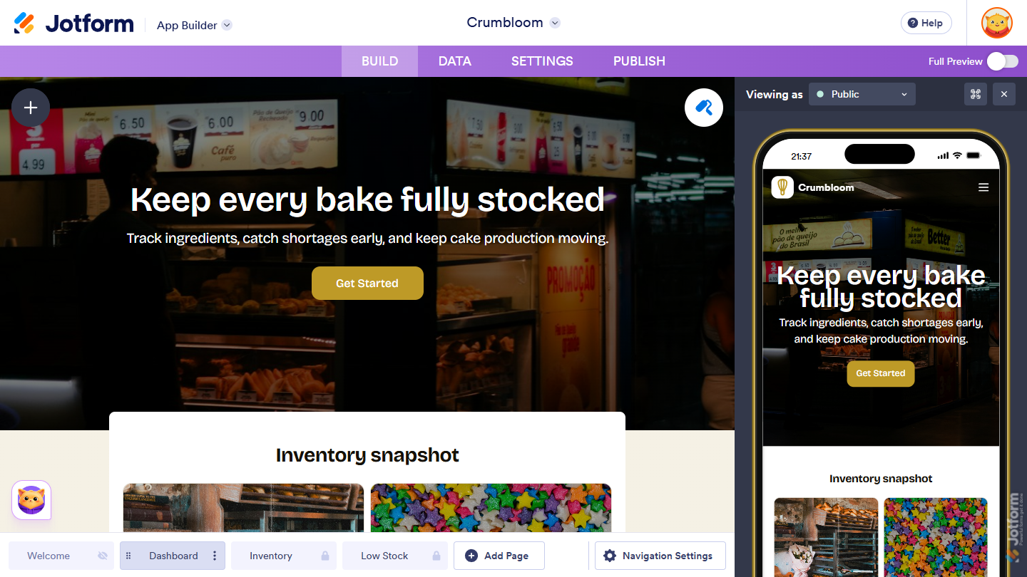 Newly created AI-generated app in Jotform App Builder